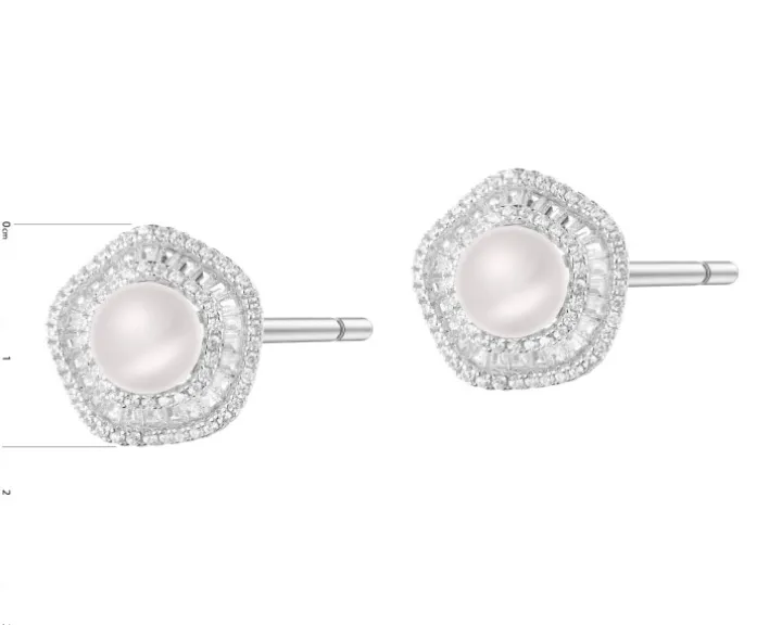 Kolczyki srebrne z perłami i cyrkoniami