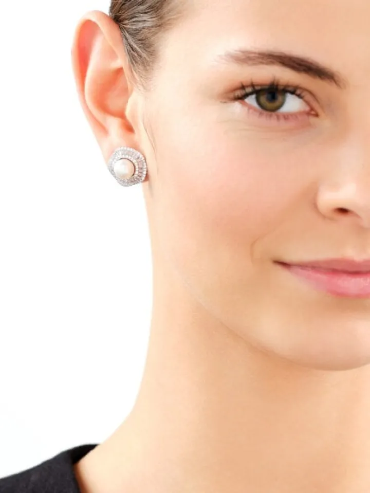 Kolczyki srebrne z perłami i cyrkoniami