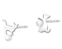 Kolczyki srebrne z perłami - koty