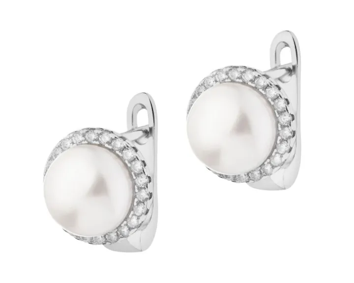 Kolczyki srebrne z perłami i cyrkoniami