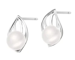Kolczyki srebrne z perłami - liście