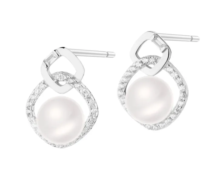 Kolczyki srebrne z perłami i cyrkoniami