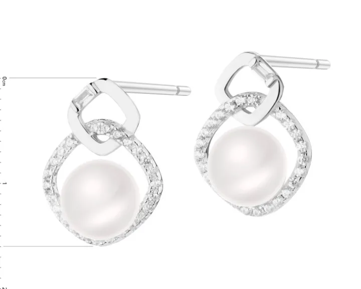 Kolczyki srebrne z perłami i cyrkoniami