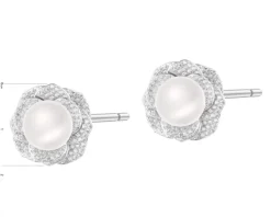 Kolczyki srebrne z perłami i cyrkoniami - kwiaty