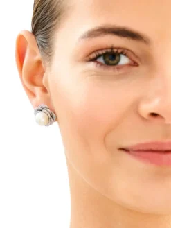 Kolczyki srebrne z perłami i cyrkoniami - kwiaty