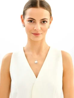 Kolczyki srebrne z perłami i cyrkoniami - kwiaty