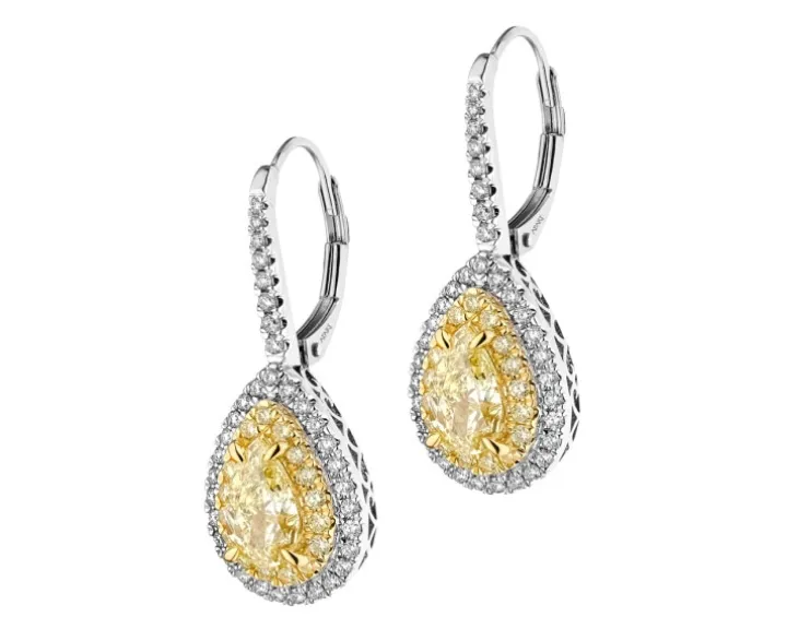 Kolczyki z białego i żółtego złota z diamentami - VS1-VS2/Fancy Light Yellow - 2,77 ct - próba 750