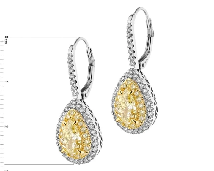 Kolczyki z białego i żółtego złota z diamentami - VS1-VS2/Fancy Light Yellow - 2,77 ct - próba 750