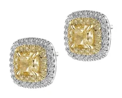 Kolczyki z białego i żółtego złota z diamentami - VS1-VS2/Fancy Light Yellow - 2,61 ct - próba 750