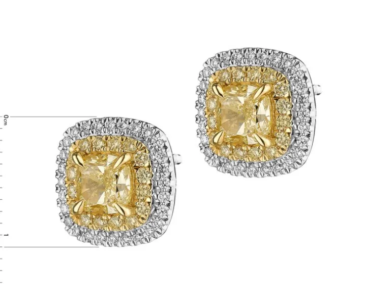 Kolczyki z białego i żółtego złota z diamentami - VS1-VS2/Fancy Light Yellow - 2,61 ct - próba 750