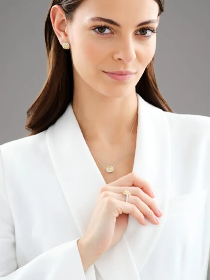 Kolczyki z białego i żółtego złota z diamentami - VS1-VS2/Fancy Light Yellow - 2,61 ct - próba 750