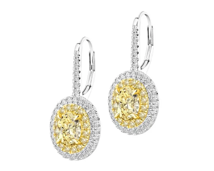 Kolczyki z białego i żółtego złota z diamentami - VS2/Fancy Light Yellow - 2,70 ct - próba 750