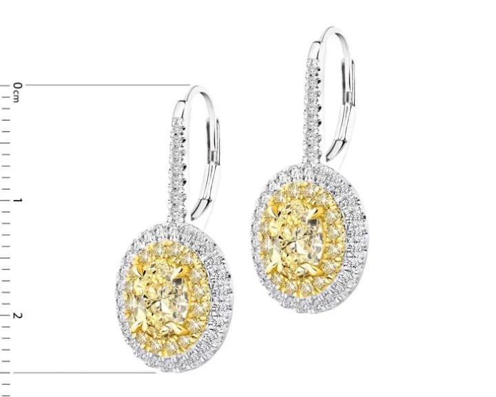 Kolczyki z białego i żółtego złota z diamentami - VS2/Fancy Light Yellow - 2,70 ct - próba 750