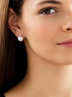 Kolczyki z białego złota z brylantami i perłami South Sea - próba 585