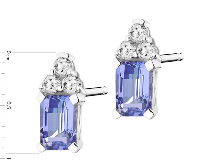 Kolczyki z białego złota z brylantami i tanzanitami - próba 585