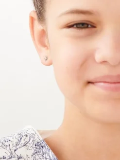 Kolczyki z białego złota z diamentami - kwiaty - 0,006 ct - próba 585