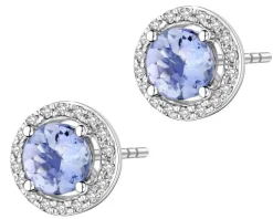 Kolczyki z białego złota z diamentami i tanzanitami - próba 585