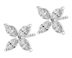 Kolczyki z białego złota z diamentami - kwiaty - 0,73 ct - próba 585