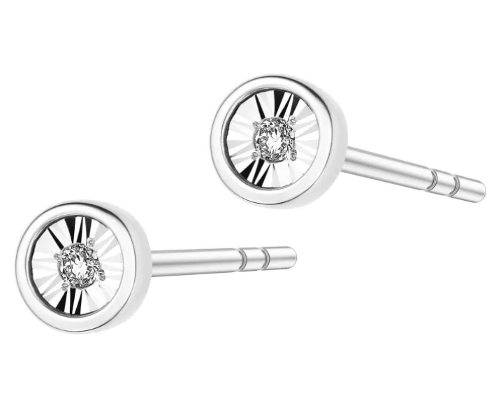 Kolczyki z białego złota z diamentami - 0,01 ct - próba 375