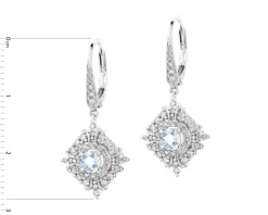 Kolczyki z białego złota z brylantami i akwamarynami - próba 585