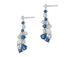 Kolczyki z białego złota z diamentami i szafirami - próba 585
