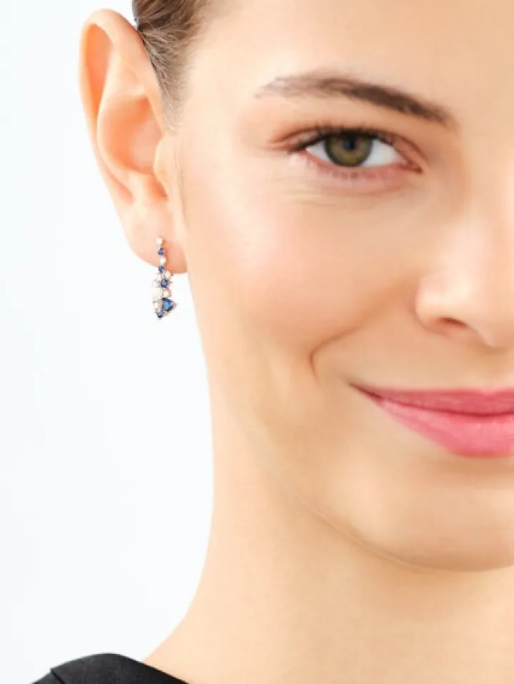 Kolczyki z białego złota z diamentami i szafirami - próba 585