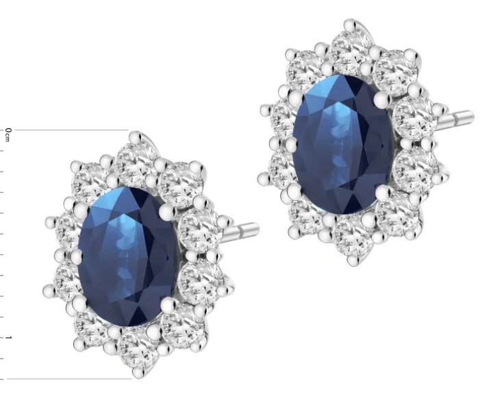 Kolczyki z białego złota z brylantami i szafirami - próba 585