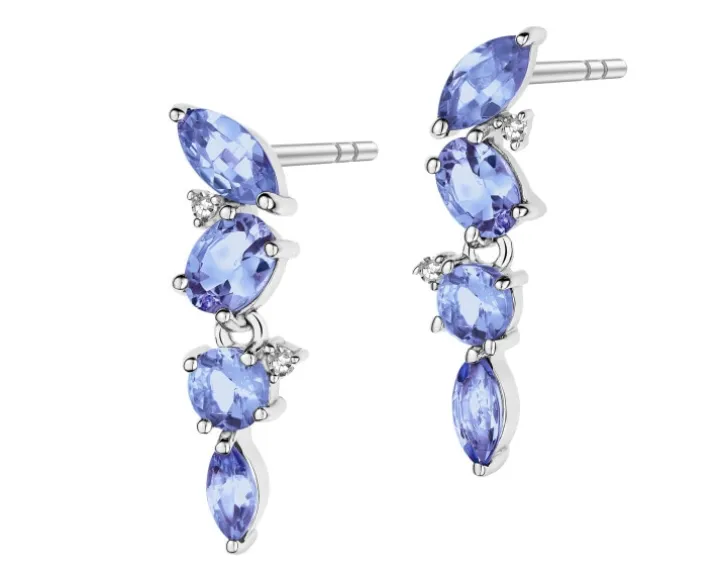 Kolczyki z białego złota z diamentami i tanzanitami - próba 585