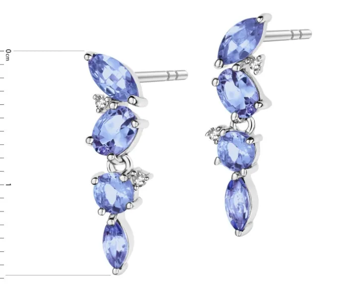Kolczyki z białego złota z diamentami i tanzanitami - próba 585