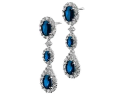 Kolczyki z białego złota z brylantami i  szafirami - próba 750