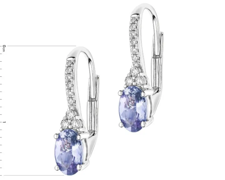 Kolczyki z białego złota z brylantami i tanzanitami - próba 585