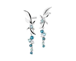 Kolczyki z białego złota z diamentami i topazami - liście - próba 375