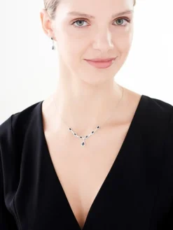 Kolczyki z białego złota z brylantami i szafirami - próba 585