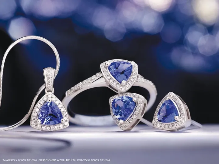 Kolczyki z białego złota z brylantami i tanzanitami - próba 585