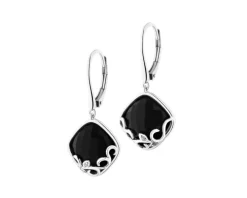 Kolczyki z białego złota z diamentami i onyksami - próba 585