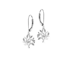 Kolczyki z białego złota z diamentami - drzewka - 0,02 ct - próba 585
