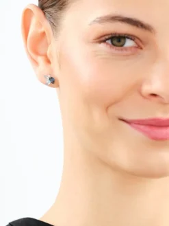 Kolczyki z białego złota z brylantami i topazami - próba 585