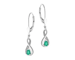 Kolczyki z białego złota z diamentami i szmaragdami - próba 585