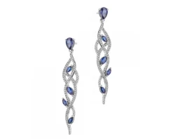 Kolczyki z białego złota z brylantami i szafirami - próba 585