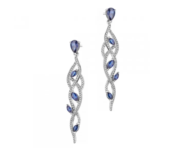 Kolczyki z białego złota z brylantami i szafirami - próba 585