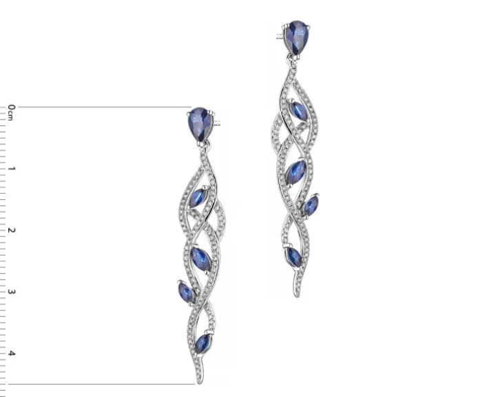 Kolczyki z białego złota z brylantami i szafirami - próba 585