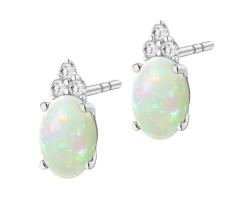 Kolczyki z białego złota z brylantami i opalami - próba 585