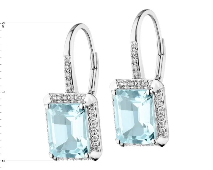 Kolczyki z białego złota z diamentami i topazami Sky Blue - próba 585