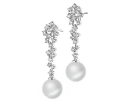 Kolczyki z białego złota z brylantami i perłami South Sea - próba 585