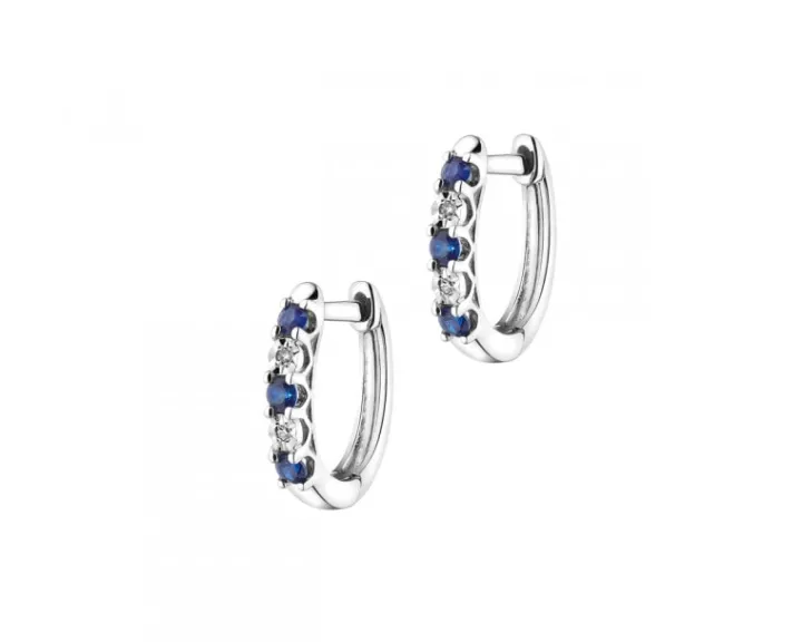 Kolczyki z białego złota z diamentami i szafirami - próba 585