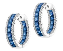 Kolczyki z białego złota z brylantami i szafirami - koła - próba 585