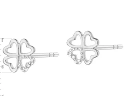 Kolczyki z białego złota z diamentami - koniczyny, serce - 0,004 ct - próba 585