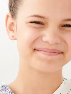 Kolczyki z białego złota z diamentami - koniczyny, serce - 0,004 ct - próba 585