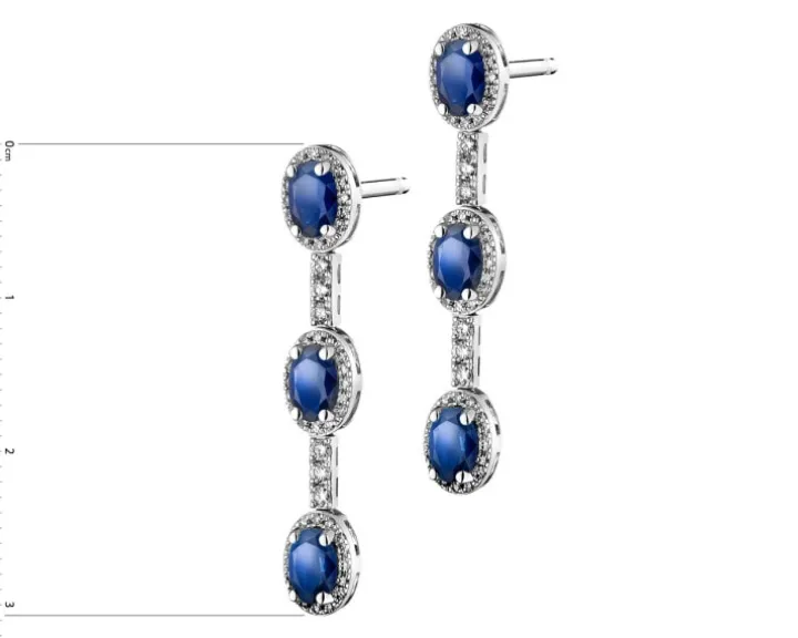 Kolczyki z białego złota z diamentami i szafirami - próba 585