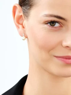 Kolczyki z białego złota z diamentami i perłami - próba 585